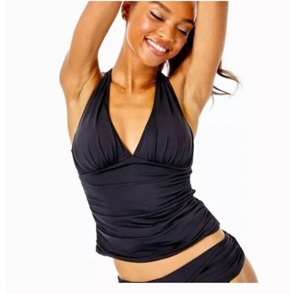 LILLY PULITZER Bathing Suit Women's 4 Black NWT Bliss Halter Tankini Top Swim